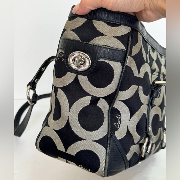 COACH GALLERY 19404M BLACK GRAY OP ART TOTE BAG SHOULDER PURSE - Picture 8 of 12